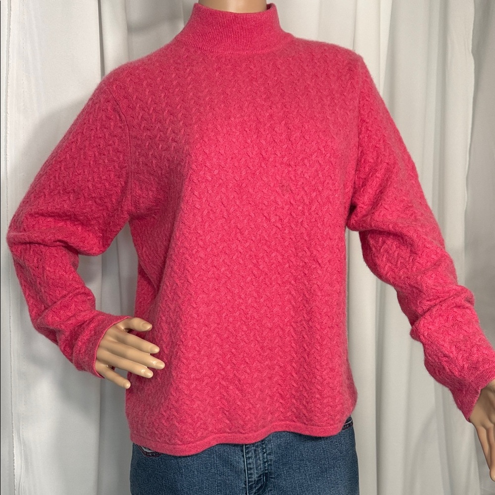 Pink Cashmere Mock Neck Women's Sweater, Women’s Size L